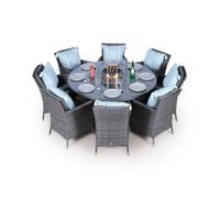 Thats Furniture Savannah Fire Pit 8 Seater Round Rattan Dining Set in Grey Thats Furniture Grey