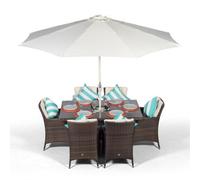 Giardino Savannah Rectangular 6 Seater Patio Dining Set with Ice Bucket Drinks Cooler - Brown - 6 Seater - Ivory