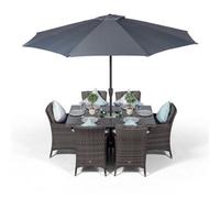 That's Furniture Savannah Rectangle 6 Seat Rattan Dining Set With Ice Bucket Drinks Cooler - Grey