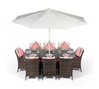 That's Furniture Savannah Rectangle 8 Seat Rattan Dining Set W/ Ice Bucket Drinks Cooler - Brown