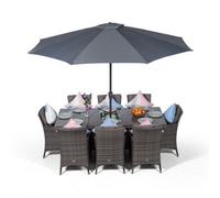 That's Furniture Savannah Rectangle 8 Seat Rattan Dining Set With Ice Bucket Drinks Cooler - Grey