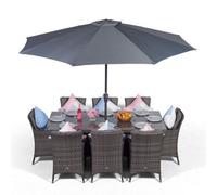 Giardino Savannah Rectangular 8 Seater Rattan Patio Dining Set - Grey - 8 Seater - Grey