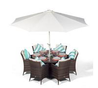 Savannah Round 6 Seater Patio Dining Set with Ice Bucket Drinks Cooler - Brown, Brown