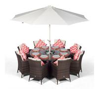 That's Furniture Savannah Round 8 Seater Rattan Dining Set With Ice Bucket Drinks Cooler - Brown