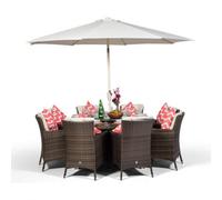 Giardino Savannah Round 8 Seater Rattan Patio Dining Set - Brown - 8 Seater - Ivory