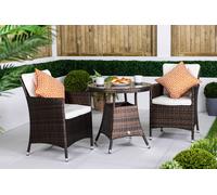 Giardino Savannah Rattan Garden Bistro Set Patio Table and Chairs Furniture - Ivory - 2 seater - Brown