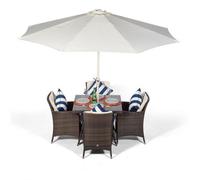 Giardino Savannah Square 4 Seater Rattan Patio Dining Set - Brown - 4 Seater - Ivory