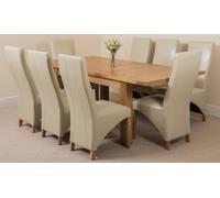 That's Furniture Seattle Oak Extending Dining Table with Lola Leather Chairs - Dining Table and Chairs Set - 8 chairs - Ivory