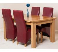 That's Furniture Seattle Oak Extending Dining Table with Lola Leather Chairs - Dining Table and Chairs Set - 4 chairs - Burgundy