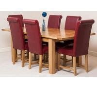 That's Furniture Seattle Oak Extending Dining Table with Washington Leather Chairs - 6 chairs - Burgundy