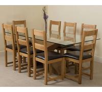 That's Furniture Valencia Oak Large Glass Dining Table & Lincoln Oak Chairs - Natural Oak - 8 chairs