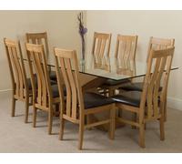 That's Furniture Valencia Oak Large Glass Dining Table & Princeton Oak Chairs - Natural Oak - 8 chairs