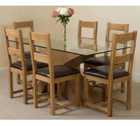 That's Furniture Valencia Oak Small Glass Dining Table & Lincoln Oak Chairs - Natural Oak - 6 chairs