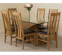 That's Furniture Valencia Oak Small Glass Dining Table & Princeton Oak Chairs - Natural Oak - 6 chairs