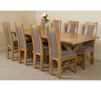 That's Furniture Vermont Cross Leg Oak Extending Dining Table with Stanford Oak Chairs - Natural Oak - 8 chairs