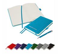 That's My Pencil Brand Luxury Italian Style A5 Notebook/Journal Stitched Cover personalised/printed with name inc Matching Pen (Cyan)