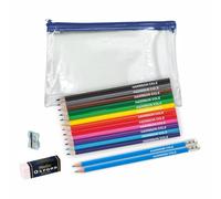 That's My Pencil - Embossed Colouring Pencils and 2 HB in Clear Exam Pencil Case Personalized with Name with Sharpener and Eraser (Ocean Blue)