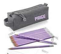 That's My Pencil Personalised Marl Grey Block Pencil Case with 12 matching HB Pencils with Erasers - Printed in UK (Grey Case with Lilac Pencils)