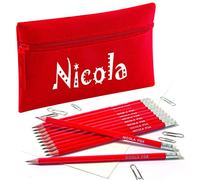 That's My Pencil - Zip Pencil Case with name and 12 embossed HB eraser tipped pencils embossed with name (Red)