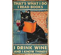 That's What I Do Drink Wine Read Orange Cover Books Know Things Black Cat Funny Vintage Retro Art Picture Home Vertical No Frame Poster Metal Tin Sign Vintage Aluminum Sign for Home Coffee 12x8 Inch