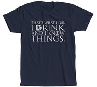 That's What I Do I Drink and I Know Things Men's T Shirt GOT Tyrion Graphic Humor Tee, Navy, Medium