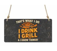 That's What I Do I Drink I Grill & I Know Things Metal Sign - Funny BBQ Grilling Sign - Barbecue Wall Decor for Man Cave, Patio, Garden Bar, Outdoor Kitchen - cpt37