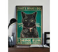 That'S What I Do I Drink Rum And I Know Things Tattoo Cat Meow Home Decor Art Wall Decor Metal Sign Poster 8X12 Inches