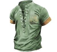 That's What I Do I Fix Stuff and I Know Things Short Sleeve T Shirt Men Vintage Stand Collar Lace Up Top Outdoor Tactical Tee Shirt 3D Printed Casual Henley Shirt Green