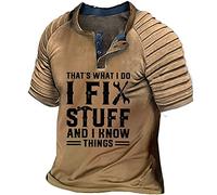 That's What I Do I Fix Stuff and I Know Things T Shirts Vintage Distressed Henley T-Shirt Retro Short Sleeve Tops V Neck Button Up Shirts for Men