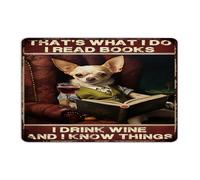 That's What I Do I Read Books I Drink Wine And I Know Things Metal Sign 8x12 Inch Vintage Gate Dining Room Porch Room Decor for Men Metal Plaque Book Lovers Animal Picture Wall Art Plaques for Indoor