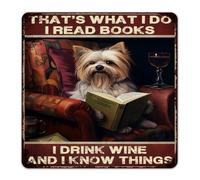 That's What I Do I Read Books I Drink Wine And I Know Things Personalized Metal Tin Sign Hanging House Wall Art Plaques Librarian Wall Decor Aluminum Tin Signs for Terrace Pubs Club Dorm 12x12 Inch