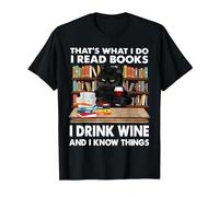 That's What I Do I Read Books I Drink Wine Cat T-Shirt, Men, Black, Large