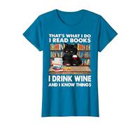 That's What I Do I Read Books I Drink Wine Cat T-Shirt, Women, Sapphire Blue, X-Small