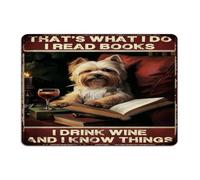 That's What I Do I Read Books I Drink Wine Hanging Metal Sign Decorative Patio Wall Art Plaques Book Lover Readers Writers Librarian Home Decor Metal Plaque for Garage Dining Room Business 10x14