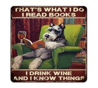 That's What I Do I Read Books I Drink Wine Personalized Metal Sign Country Restaurants Wall Art Plaques Watercolor Dog Colorful Puppy Wall Decorations Metal Plaque for Porch Dining Room Bedroom 12x12