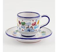 thatsArte.com Fima Italian Ceramic Espresso Cup & Saucer Arabesco, Deruta - Hand Painted Cup, Made in Italy Ceramics, Handmade Coffee Cups, Italian Ceramics Deruta, Italian Pottery