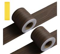 Thatyro 1.9 Inch x 65.6 Ft Walnut Wood Grain Wallpaper Border, Mirror Frame Border Tape Peel and Stick, 2 Roll Self Adhesive Waterproof PVC Mirror Frame Sticker for Bathroom Kitchen Table Decor Cover