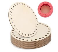 Thatyro 12 Pieces 5.9" Round Crochet Basket Base, Blank Circle Wooden Basket Bottom, Wood Slotted Knitting Crochet Base for DIY Craft Weaving Making Supplies Home Decoration