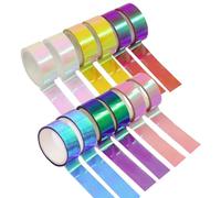 Thatyro 12 Rolls Rainbow Holographic Tape Set Clear, Iridescent Metallic Tape Waterproof Glitter Transparent Decorative Stickers for Crafts DIY Art Scrapbook Wrapping 6-Color
