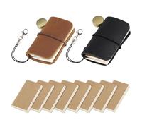 Thatyro 2 Leather Covered Travel Mini Notebook with 8 Refills, 1.8" x 1.2" Refillable Blank Pocket Journal Diary, Portable Vintage Tiny Notepad for Daily Write (Black & Brown) (Black & Brown)