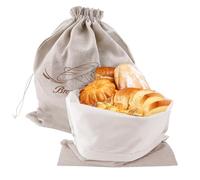 Thatyro 2 Pack Reusable Bread Bag, Linen Bread Storage Bag Container with TPU Liner & Drawstring, Liner Bread Keepers for Homemade Sourdough Baking Supplies (15.7" x 11.8")