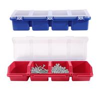 Thatyro 2 Pack Screw Organizer Box, 4 Compartments Bolt Bin with Lid, Stackable Hardware Storage Case for Garage Organization Parts Nail Workbench (Blue, Red) (2)
