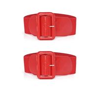 Thatyro 2 Pieces Wide Elastic Women's Belts for Dress, Adjustable Stretchy Ladies Waist Belt with Square Buckle, Vintage Patent Leather Waistband for Fashion Overcoat Clothes Matching (Red)