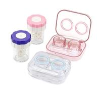 Thatyro 2 Portable Contact Lens Case Kit with Cleaner Washers, Travel Contact Lens Container Box with Applicator Removal Tool, Mirror, Tweezers & Solution Bottle for Daily Outdoor (Pink, Blue)