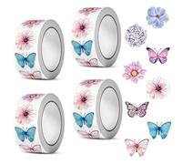 Thatyro 2000 Pieces Butterfly Flower Sticker Roll, 8 Styles 1" Colorful Envelope Seal Stickers, Cute Decorative Floral Butterfly Sticker Labels for Gift Card Scrapbook (4)
