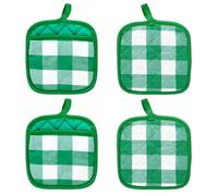 Thatyro 4 Pieces Checked Pot Holders Set, Heat Resistant Oven Mitts Pads with Pocket, Non-Slip Potholders for Kitchens Clearance Backing Cooking Countertop Decor Accessories (White, Green)