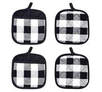 Thatyro 4 Pieces Checked Pot Holders Set, Heat Resistant Oven Mitts Pads with Pocket, Non-Slip Potholders for Kitchens Clearance Backing Cooking Countertop Decor Accessories (Black, White)