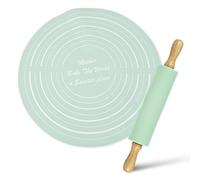 Thatyro Silicone Rolling Pin Backing Mat Set, 13" Dough Roller with Non Stick Pastry Sheet, Small Fondant Roller Round Kneading Mat for Bread Cookie Pie Pizza Sourdough Kitchen (Mint Green)