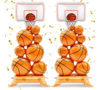 THAWAY 4 Pcs Basketball Party Foil Balloon Set with 2 Giant Self Standing Basketball Foil Balloons and 2 Basketball Hoop Balloons for Sports Theme Birthday Celebration