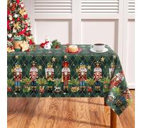 THAWAY Christmas Tablecloth 60×84 Inch Rectangular Nutcracker Gifts Red Buffalo Plaid Washable Table Cover Waterproof Polyester Christmas Table Cloths for Xmas Party Winter Holiday Home Decor(Green)